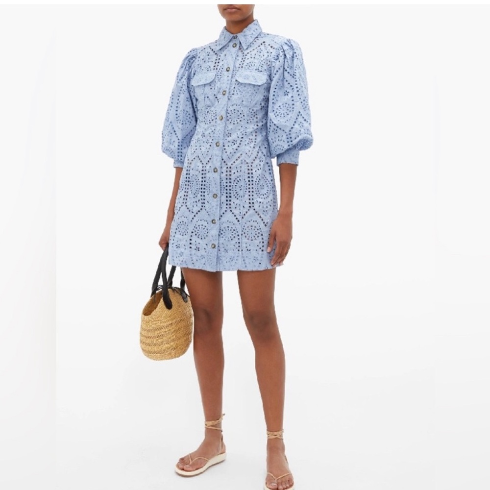 GANNI Balloon Sleeve Broderie Anglaise Minidress